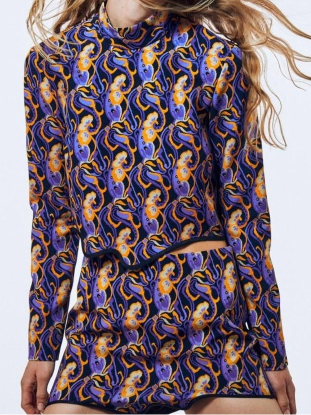 NWT Zara Printed High Neck Cropped Top - Size M - Picture 11 of 11